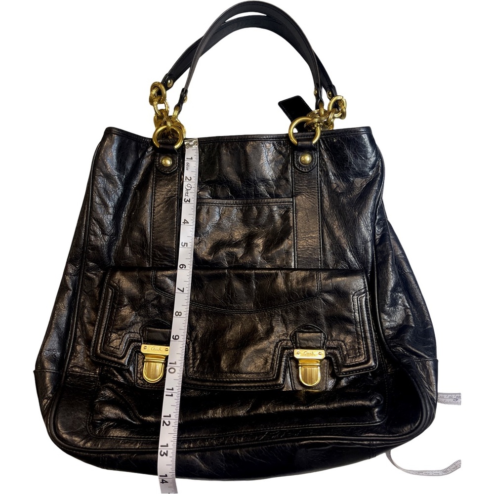 Coach Poppy Push Lock Black Leather Tote/ Shoulder Bag with Coach Dust Bag - Picture 4 of 10